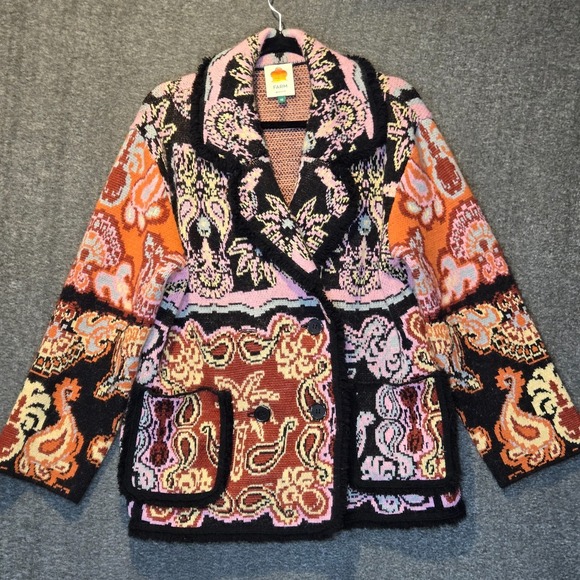 FARM Rio Jackets & Blazers - Farm Rio Women's Black Sweet Mermaids Knit Wool Jacket Size XS